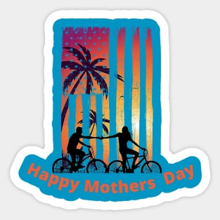 Happy Mothers Day (couple biking holding hands sunset Sticker